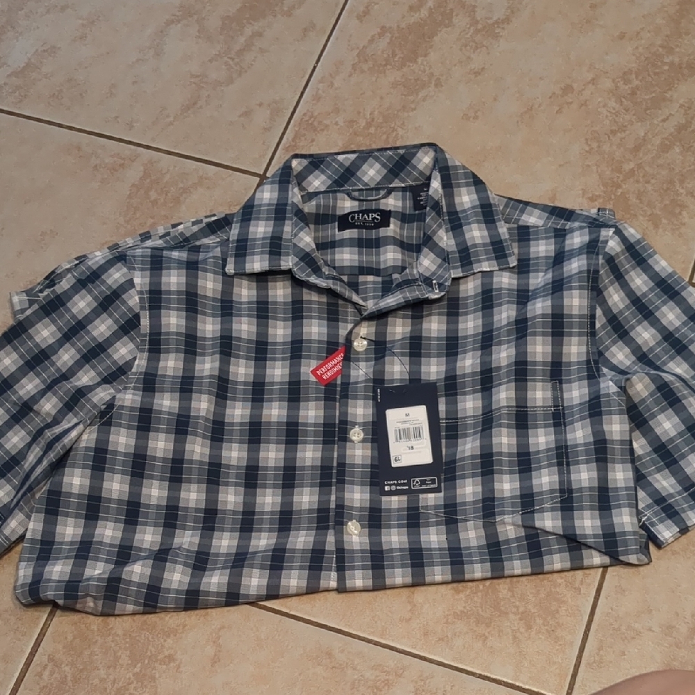 Chaps Blue and White Plaid Men's Shirt